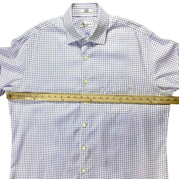 Peter Millar Dress Shirt Mens Sz 17 Long White Purple Plaid Cotton Button Front - Picture 12 of 16